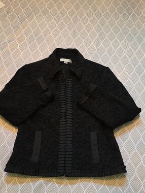Coldwater Creek Black Textured Blazer with Pleated Trim